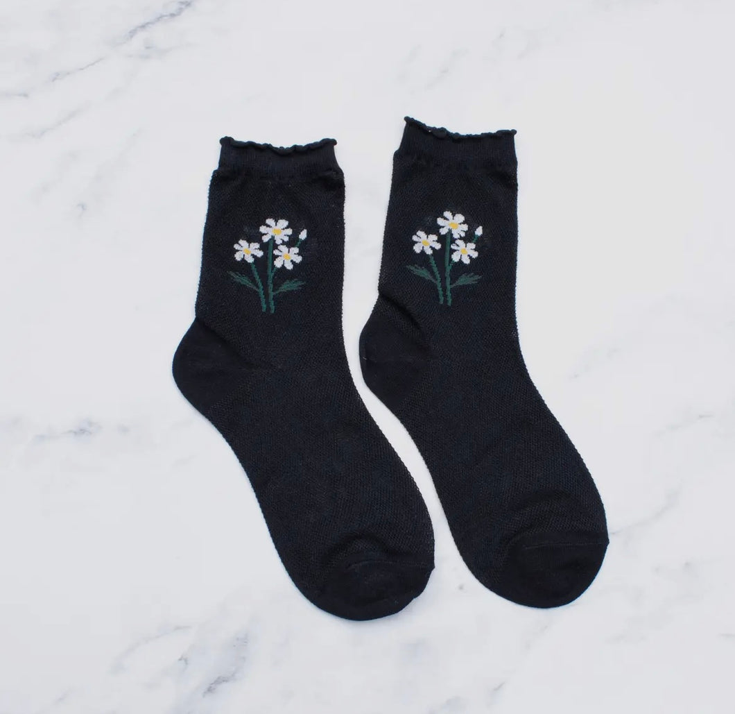 Floral Mesh Socks - Black