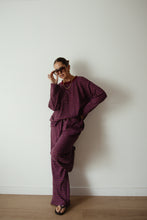 Load image into Gallery viewer, CASPIA LONG SLEEVE CREW NECK KNIT TOP - PLUM STRIPE
