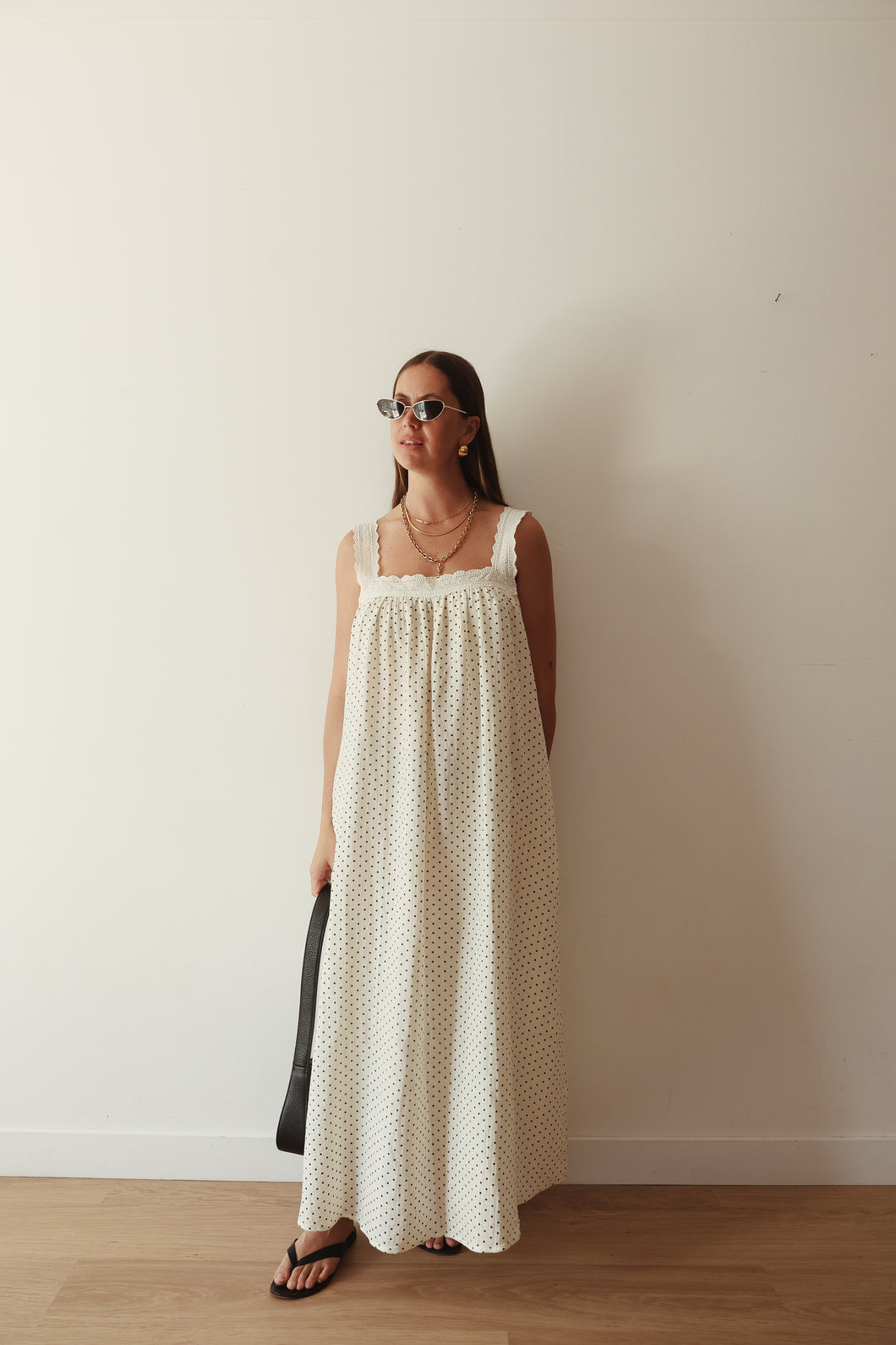 JUNO SLIP DRESS - OFF WHITE POLKA DOT