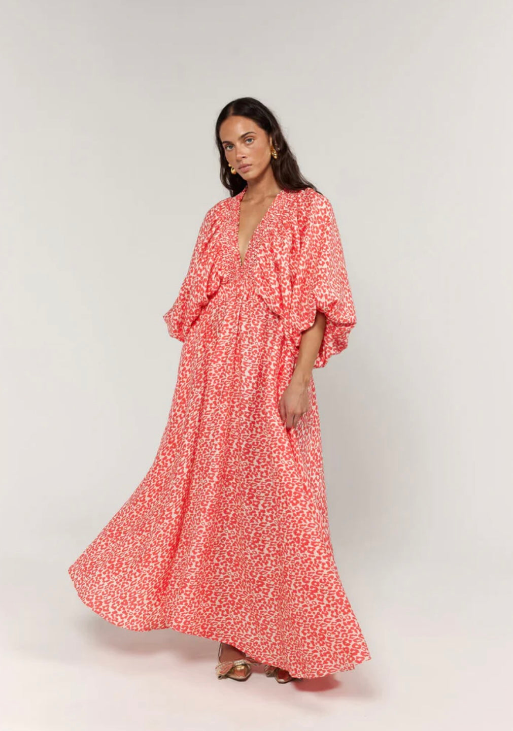 La Bohème Girls Essie V Neck Maxi Dress Coral Oat Leopard