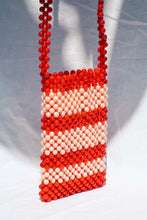 Load image into Gallery viewer, BEADED PHONE BAG - RED/PINK STRIPE
