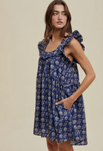 Load image into Gallery viewer, Floral Ruffle Navy Dress
