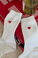 Load image into Gallery viewer, EMBROIDERED HER SOCKS (MC COTTON) - CLASSIC WHITE + HEART
