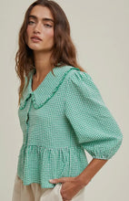 Load image into Gallery viewer, Green Gingham Peter Pan Collared Blouse
