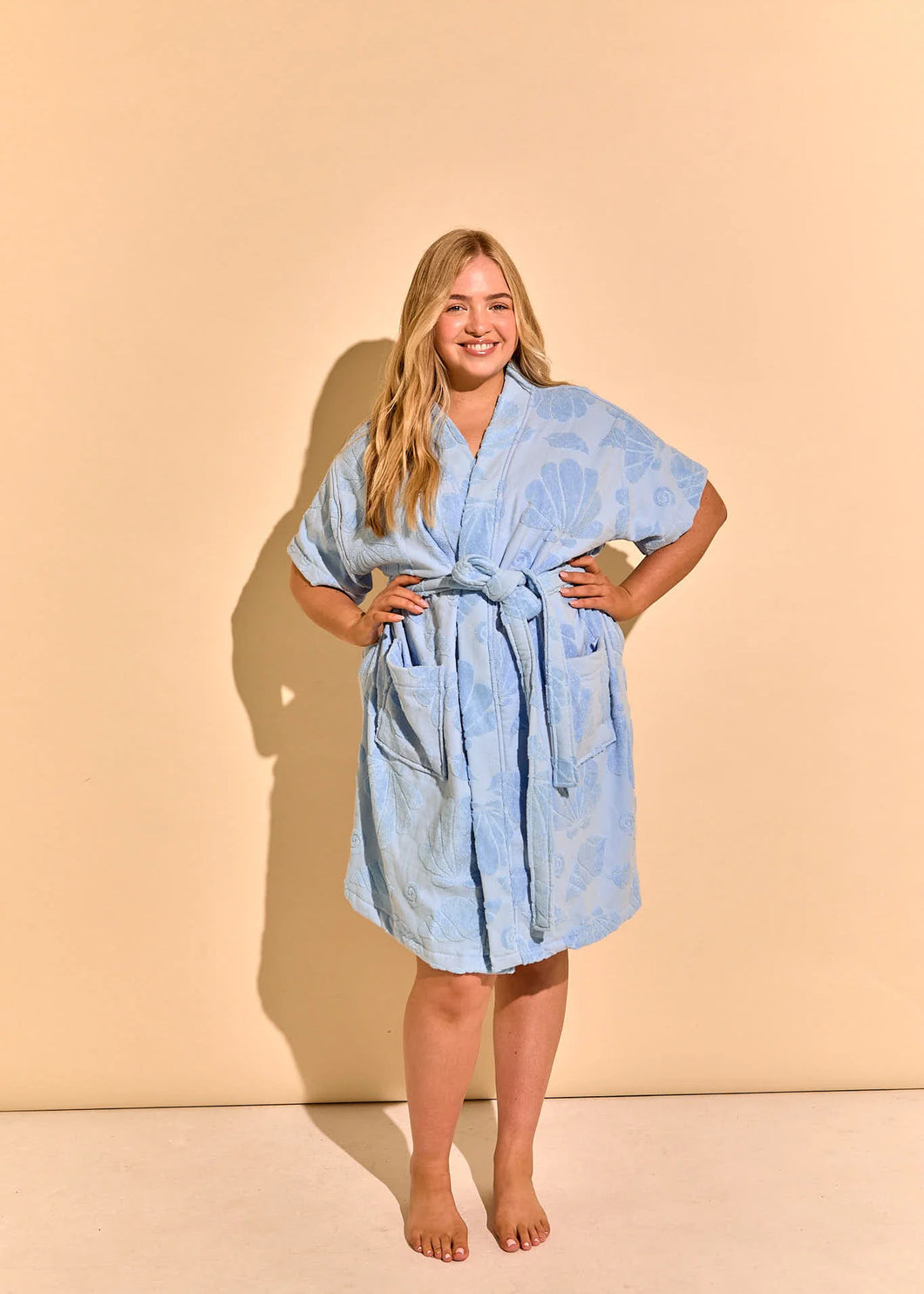 K. Juliet Long Cotton Beach & Bathrobe - Blue