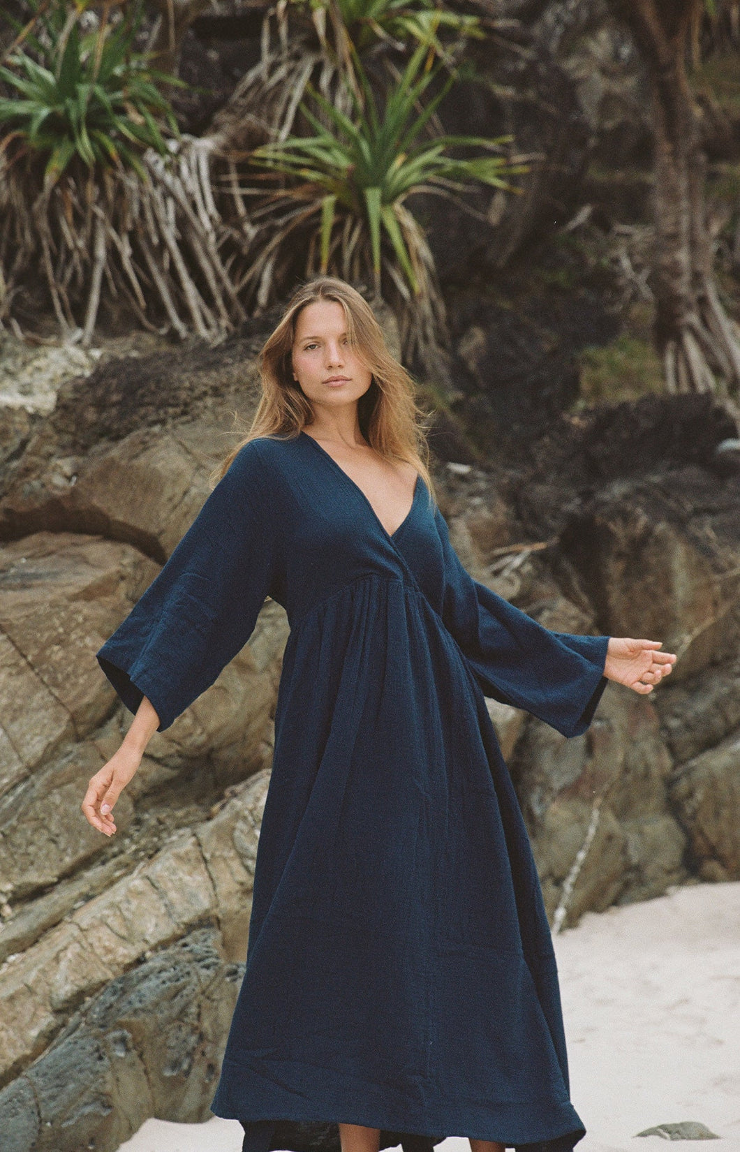 THE BARE ROAD - HOLIDAY WRAP DRESS NAVY