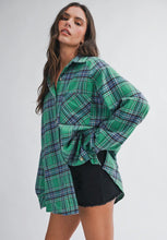 Load image into Gallery viewer, Oversized Plaid Button Down Shirt - Green
