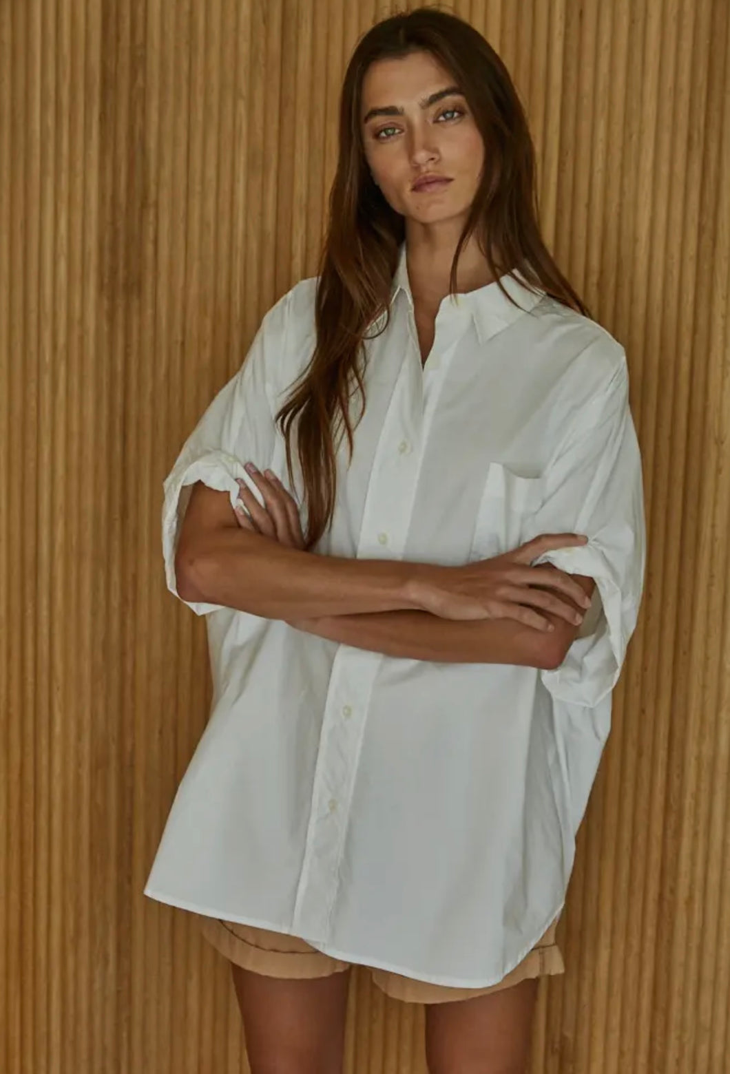 Oversized Cuff Hem Shirt Off White