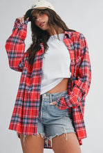 Load image into Gallery viewer, Oversized Plaid Button Down Shirt - Red
