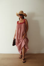 Load image into Gallery viewer, JUNO LACE NECK SLIP DRESS - PINK &amp; WINE STRIPE

