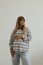 Load image into Gallery viewer, By Billie Stripe cotton oversized l/s tee - white/blue/brown

