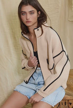 Load image into Gallery viewer, Taupe Bomber Jacket with Contrast Piping
