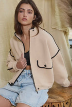 Load image into Gallery viewer, Taupe Bomber Jacket with Contrast Piping
