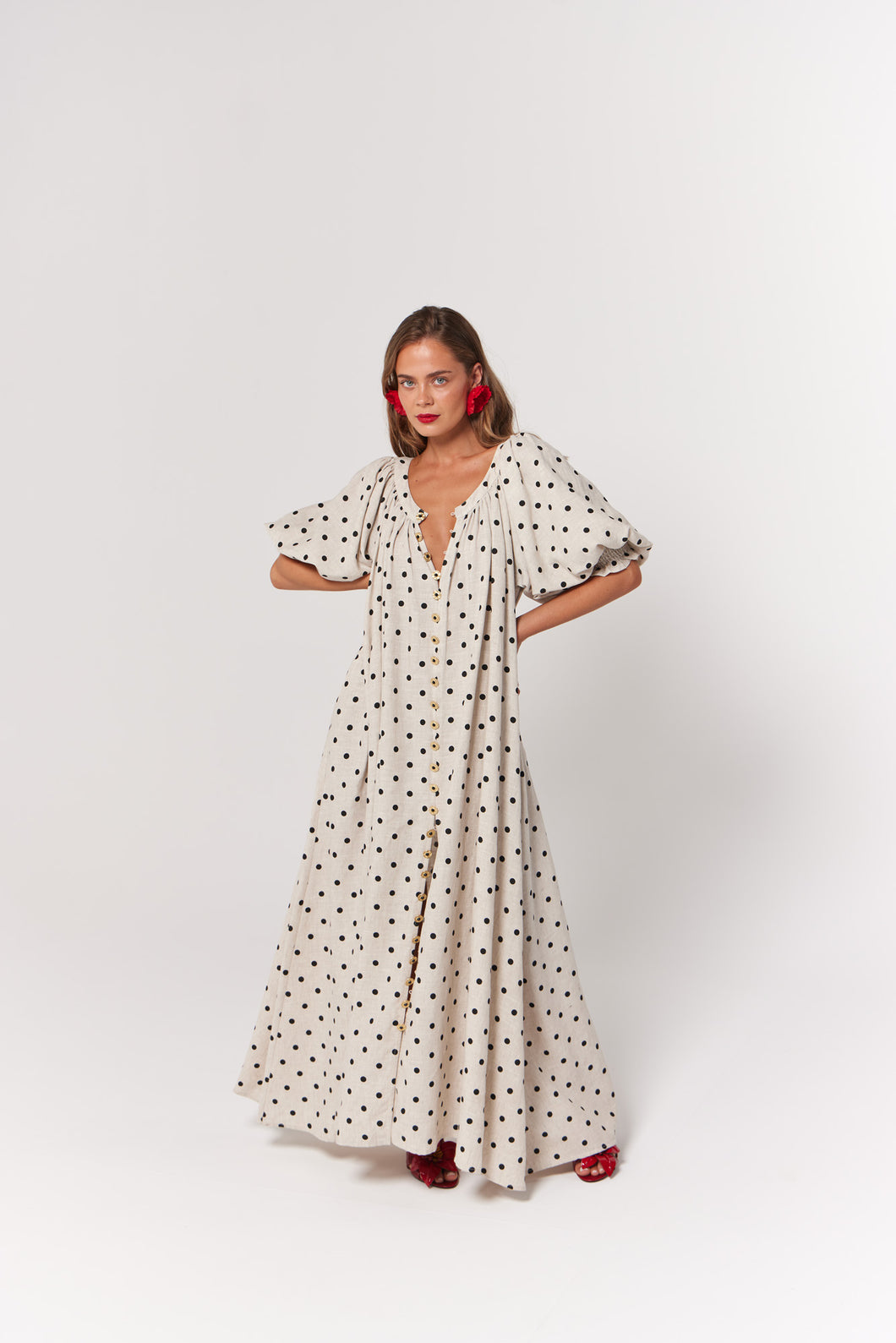 La Bohème Girls Camilla Maxi Dress Oat Polka