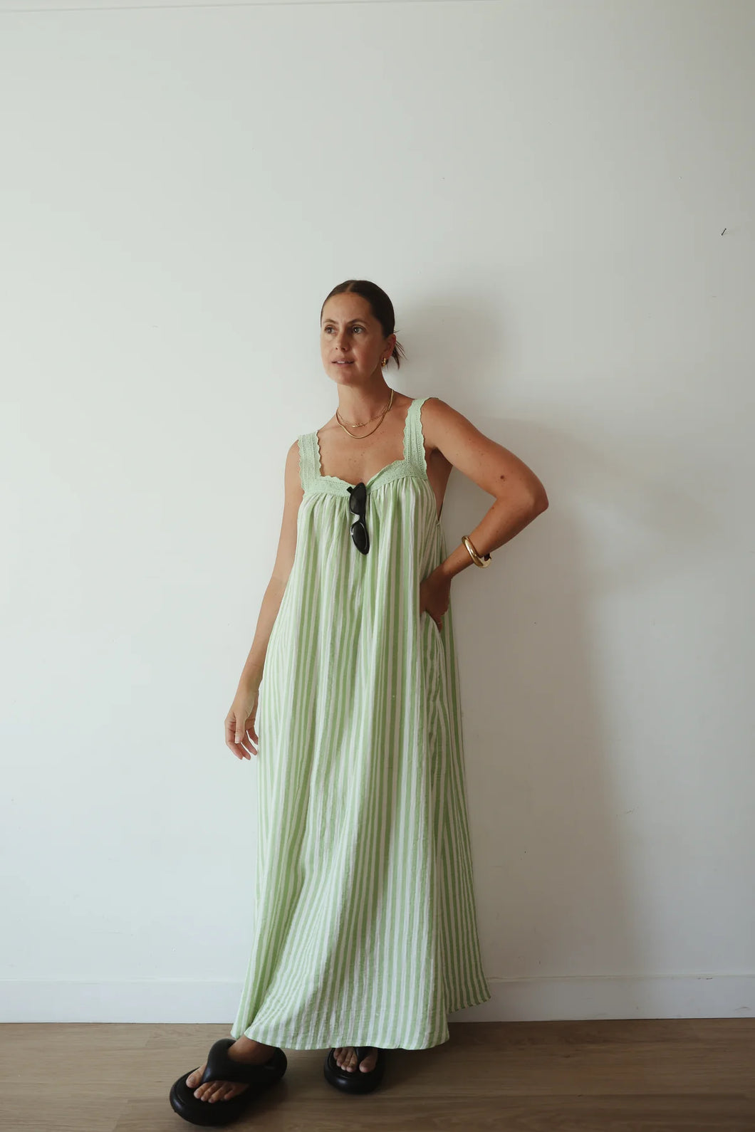 JUNO SLIP DRESS - GREEN STRIPE