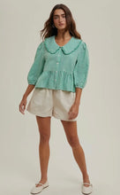 Load image into Gallery viewer, Green Gingham Peter Pan Collared Blouse
