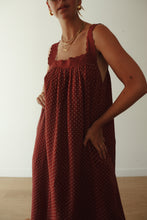 Load image into Gallery viewer, JUNO LACE NECK SLIP DRESS -   CHOCOLATE W BABY BLUE POLKA DOT
