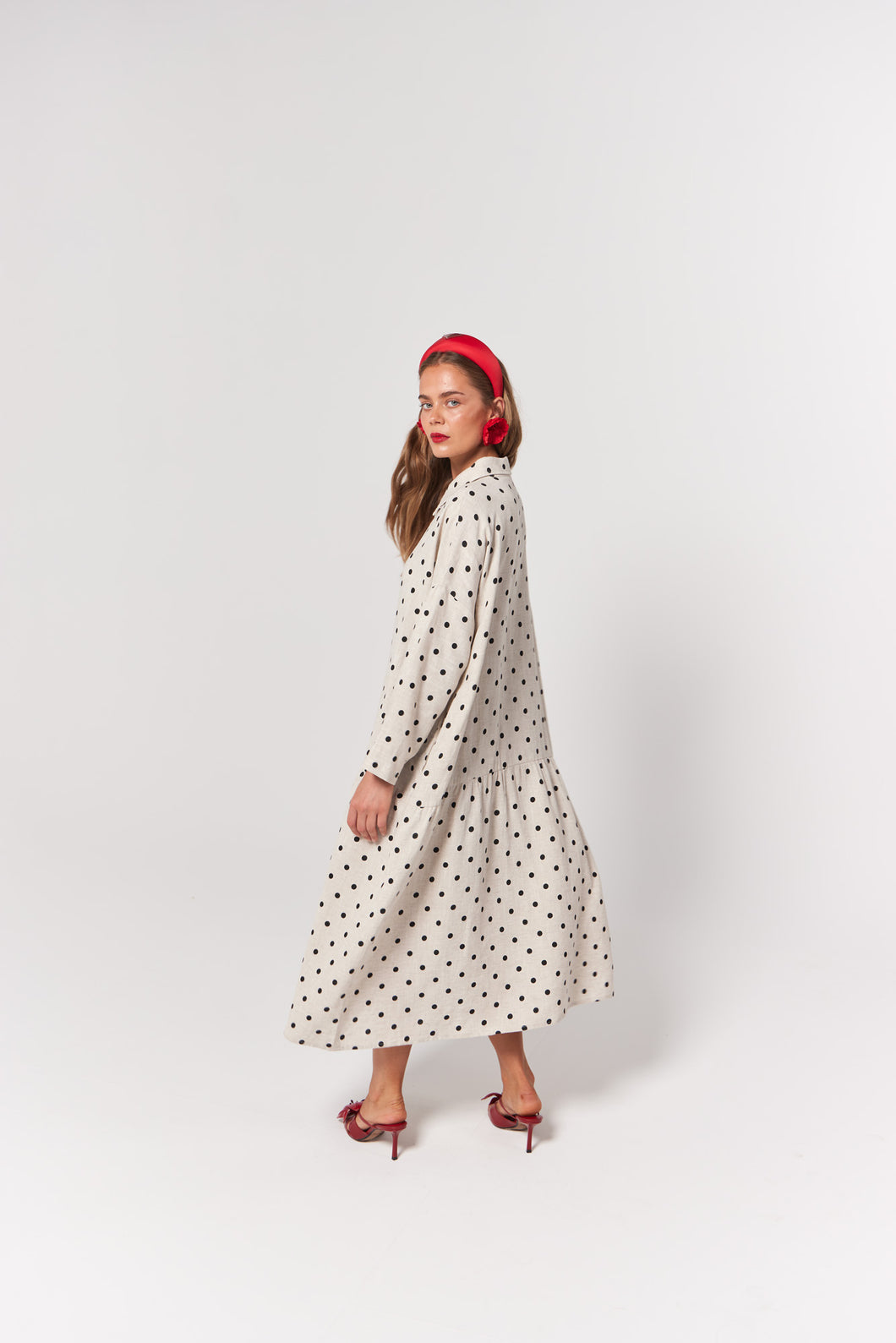 La Bohème Girls Luna Midi Dress Oat Polka