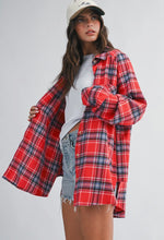 Load image into Gallery viewer, Oversized Plaid Button Down Shirt - Red
