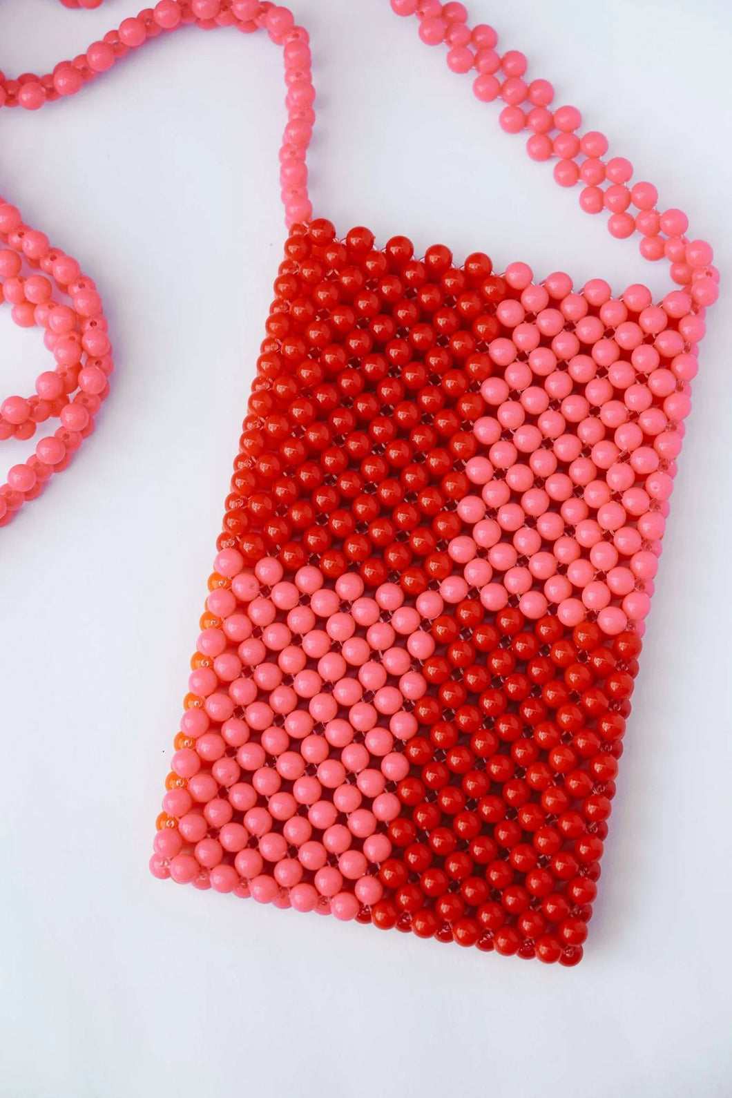 BEADED PHONE BAG - RED/PINK