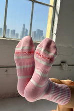 Load image into Gallery viewer, STRIPED BOYFRIEND SOCKS - PINK WHITE STRIPE
