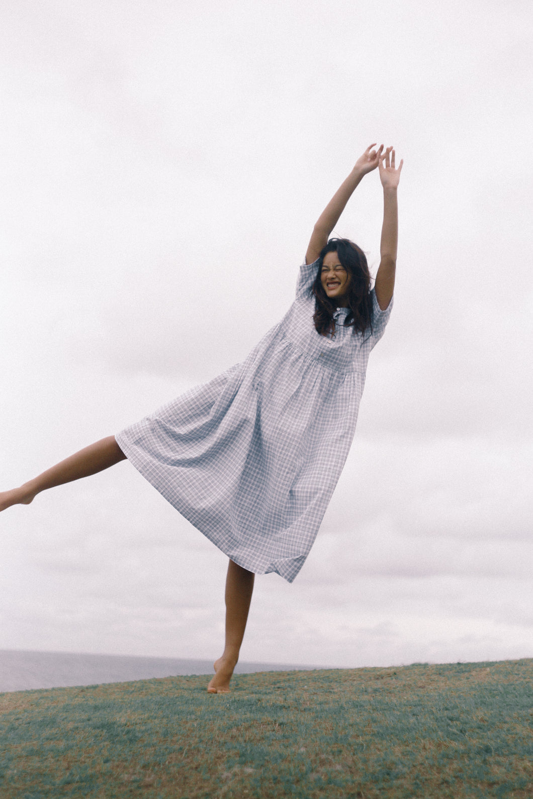 BARE ROAD DARCEY MIDI DRESS in Cloud Plaid
