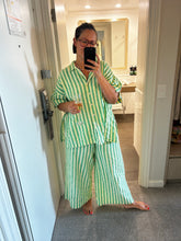 Load image into Gallery viewer, The Ava Shirt + Ivy Pant set In Seafoam Cotton Stripe
