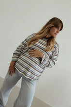 Load image into Gallery viewer, By Billie Stripe cotton oversized l/s tee - white/blue/brown
