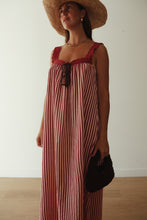 Load image into Gallery viewer, JUNO LACE NECK SLIP DRESS - PINK &amp; WINE STRIPE
