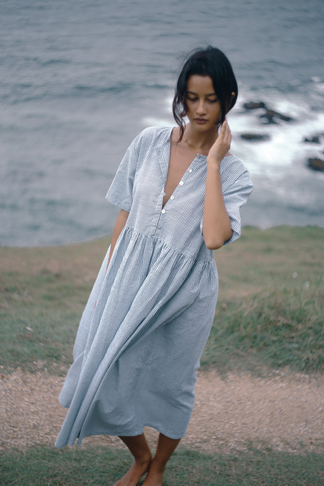 BARE ROAD DARCEY MIDI DRESS in Spirulina Stripe