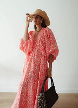 Load image into Gallery viewer, La Bohème Girls Essie V Neck Maxi Dress Coral Oat Leopard
