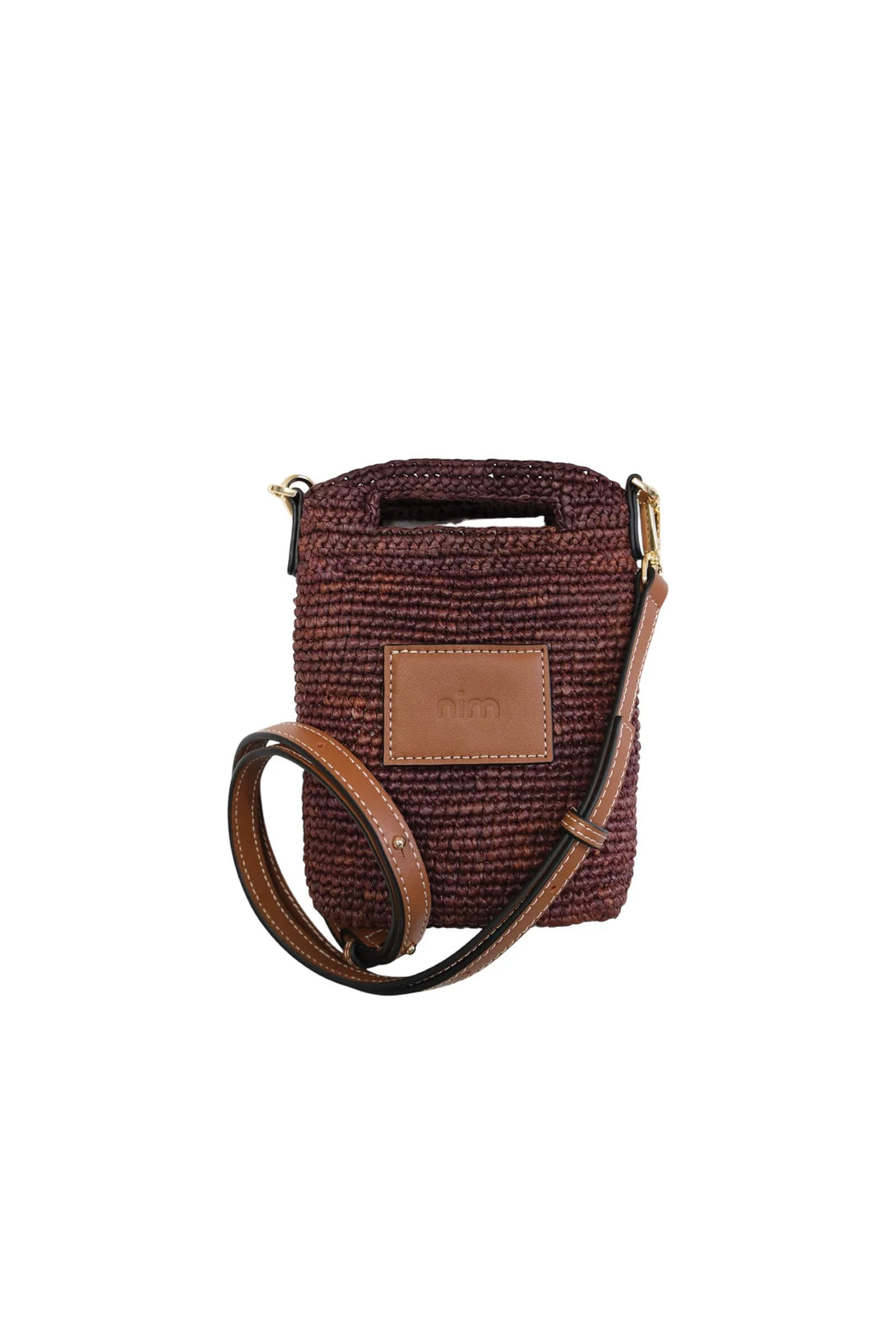NIM LEATHER TRIMMED RAFFIA POCKET - COCOA