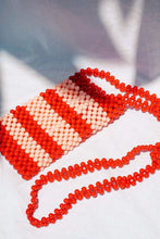 Load image into Gallery viewer, BEADED PHONE BAG - RED/PINK STRIPE
