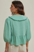 Load image into Gallery viewer, Green Gingham Peter Pan Collared Blouse
