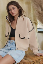 Load image into Gallery viewer, Taupe Bomber Jacket with Contrast Piping
