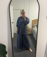 Load image into Gallery viewer, YUMI SHIRT + IVY PANT NAVY PINSTRIPE SET
