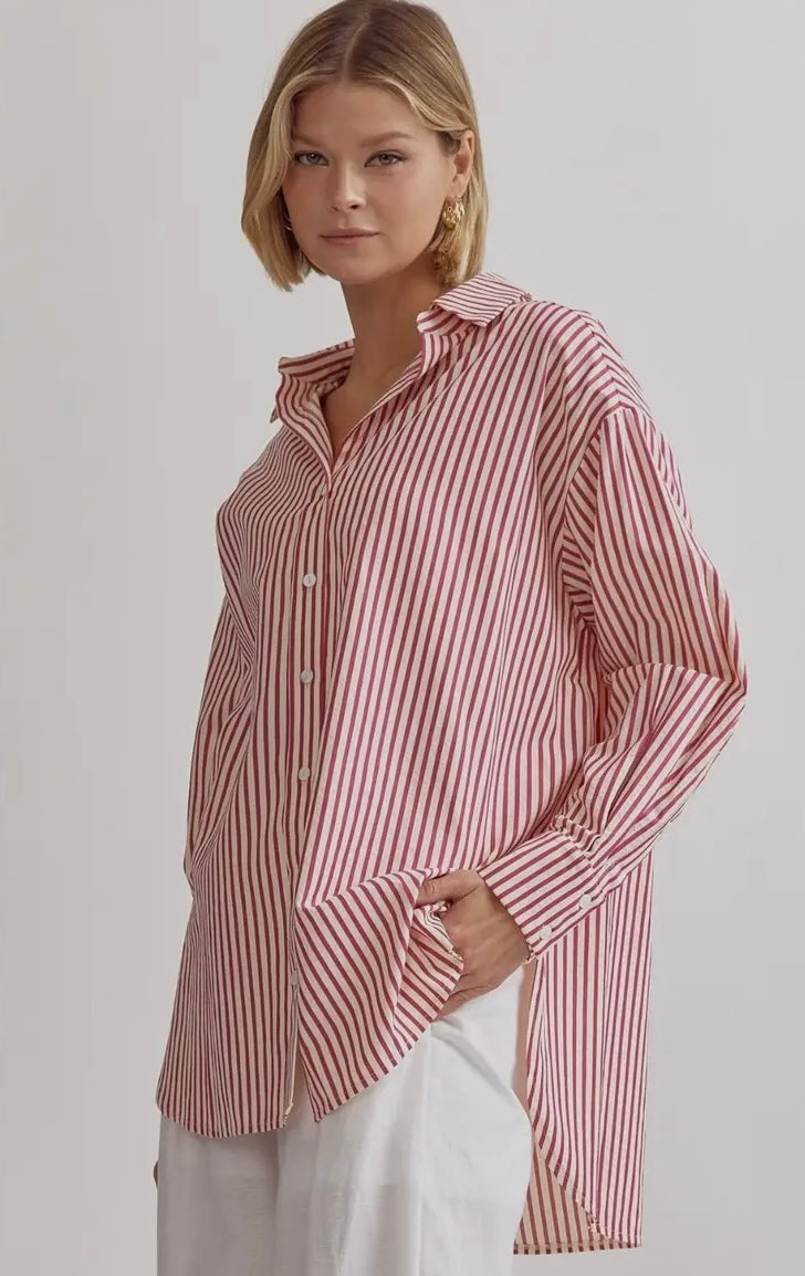 Oversized Stripe Shirt Pink