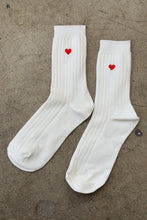 Load image into Gallery viewer, EMBROIDERED HER SOCKS (MC COTTON) - CLASSIC WHITE + HEART
