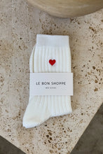 Load image into Gallery viewer, EMBROIDERED HER SOCKS (MC COTTON) - CLASSIC WHITE + HEART
