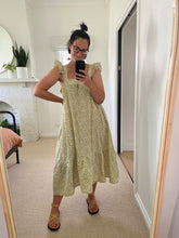 Load image into Gallery viewer, Oak Meadow Frill Tea Midi Dress in Sage

